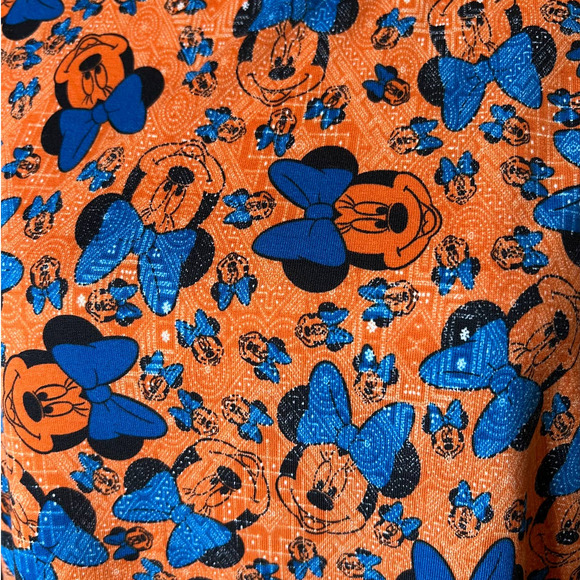 New LuLaRoe Disney Irma Hi-Lo Tunic Orange and Blue Minnie Mouse w/Bows Size XS - Picture 2 of 9